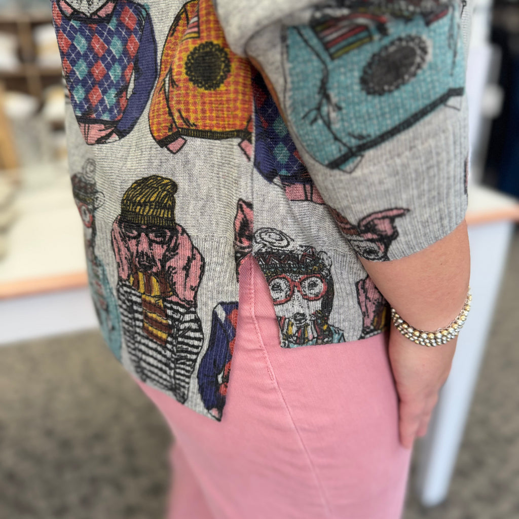 Wool Blended Scoop Neck Dog Sweater
