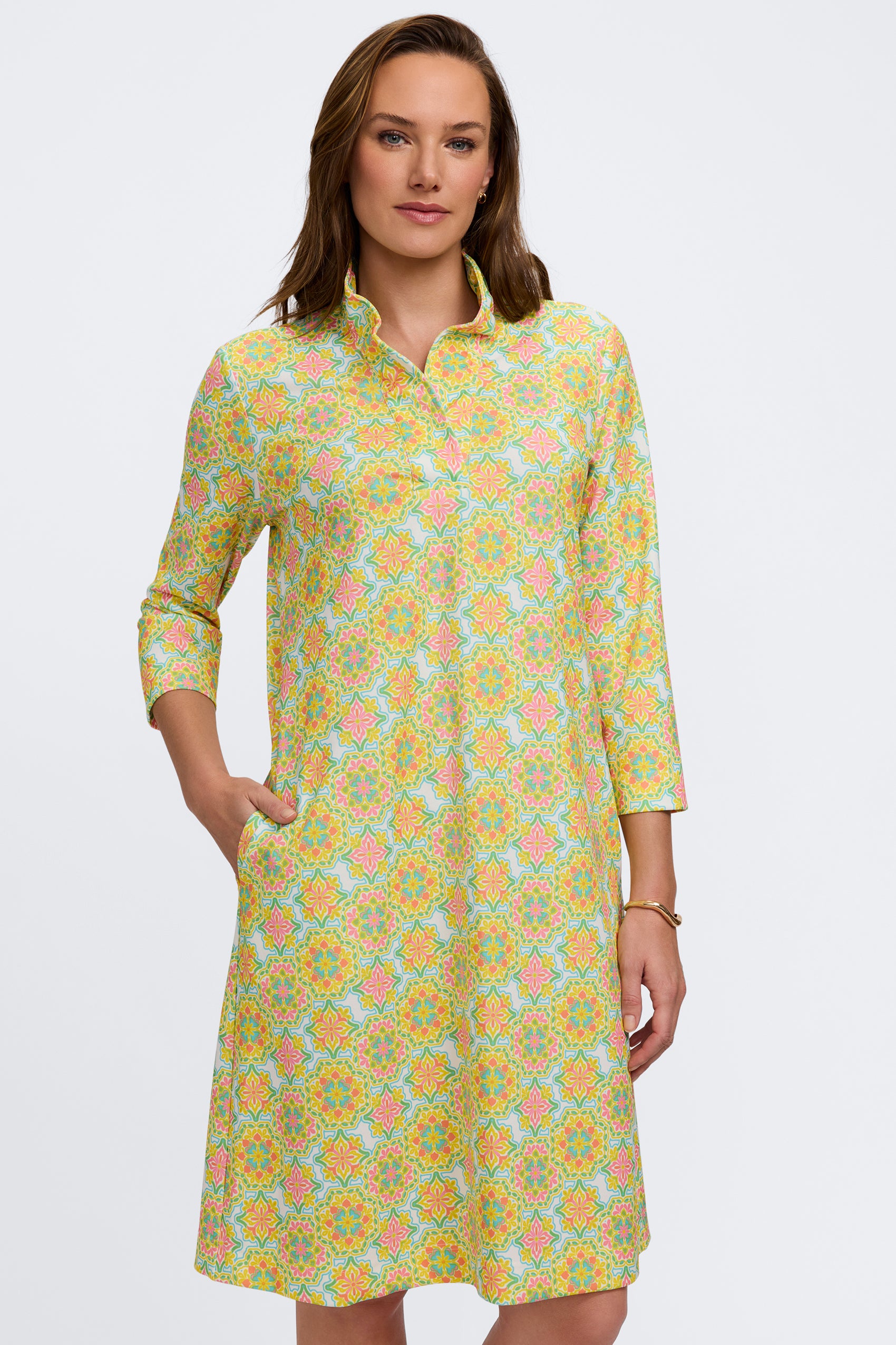 Tammy Sicilian Tile 3/4 Sleeve Dress