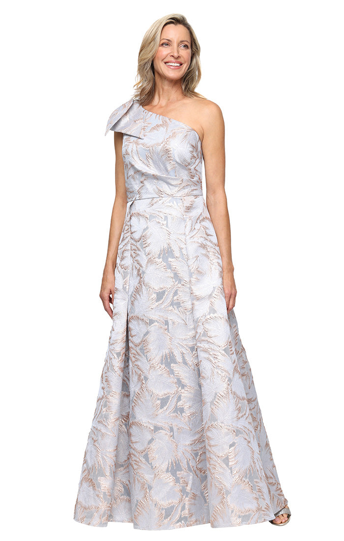 Long One-Shoulder Printed Jacquard Dress