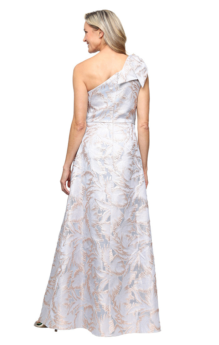 Long One-Shoulder Printed Jacquard Dress