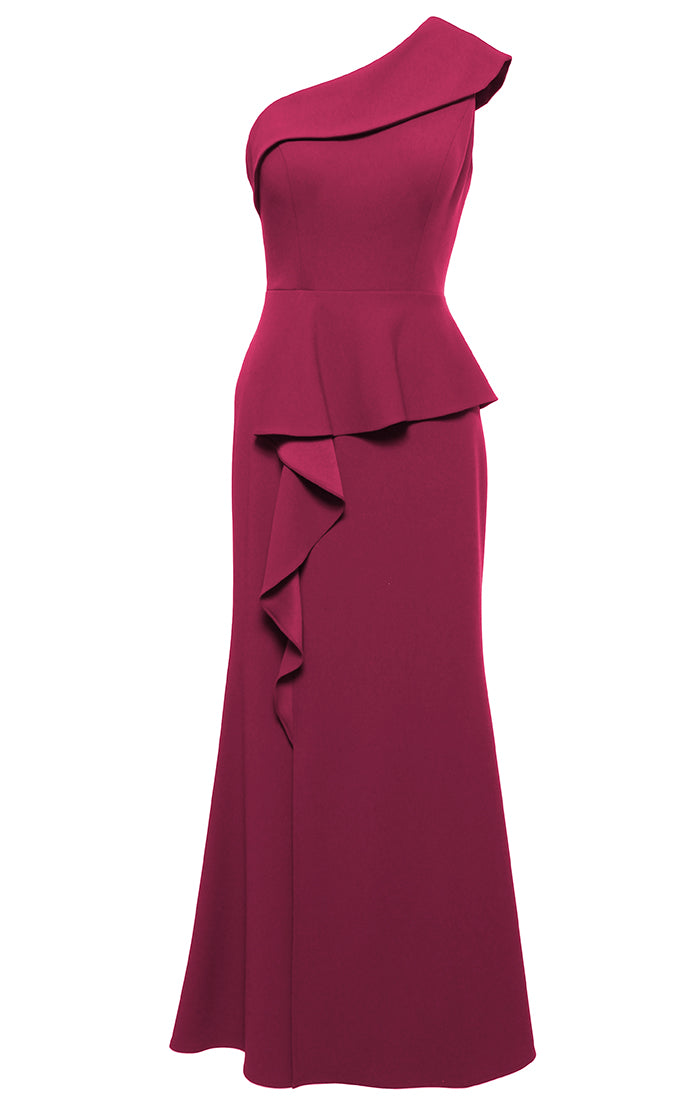 Long Stretch Crepe One-Shoulder Dress