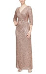 Faux Wrap Sequin Dress with 3/4 Sleeves