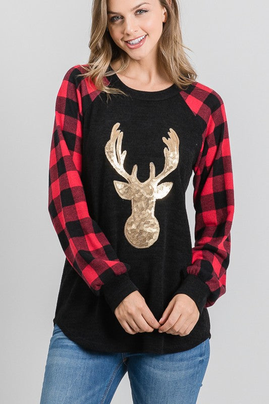 Reindeer Plaid Sweater 1221-1