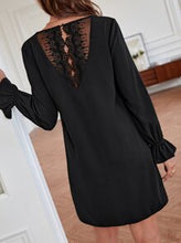 Load image into Gallery viewer, Contrast Embroidery Mesh Flounce Sleeve Tunic Dress
