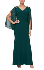 Long V-Neck Aline Dress with Ruched waist