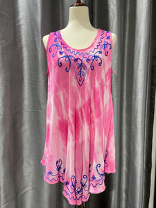 609-3 Embroidered Tie Dye Tank Top Assorted Colors