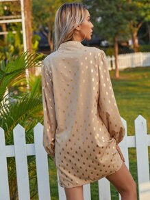 Notched Neck Gold Polka Dotted Tunic Dress