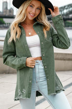Load image into Gallery viewer, Green Ripped Denim Jacket
