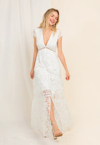 BG19032 White V-Neck Formal Gown
