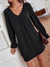 Load image into Gallery viewer, Contrast Embroidery Mesh Flounce Sleeve Tunic Dress
