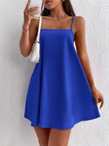 Solid Backless Cami Dress
