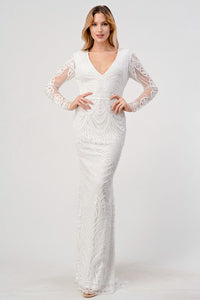 BG13722 White Long Sleeve Formal Gown