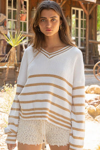 White and Gold Stripe Sweater