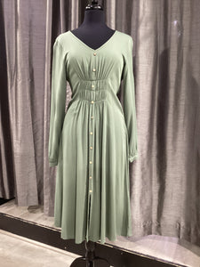 LV 5452 Olive V-Neck Button Dress