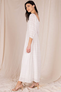 Square Neck 3/4 Sleeve Shirred Body Maxi Dress