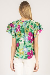Ruffled Floral Print Short Sleeve Top
