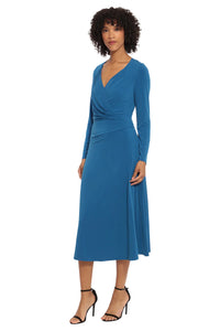 G5681M Classic Blue Long Sleeve Wrap Dress