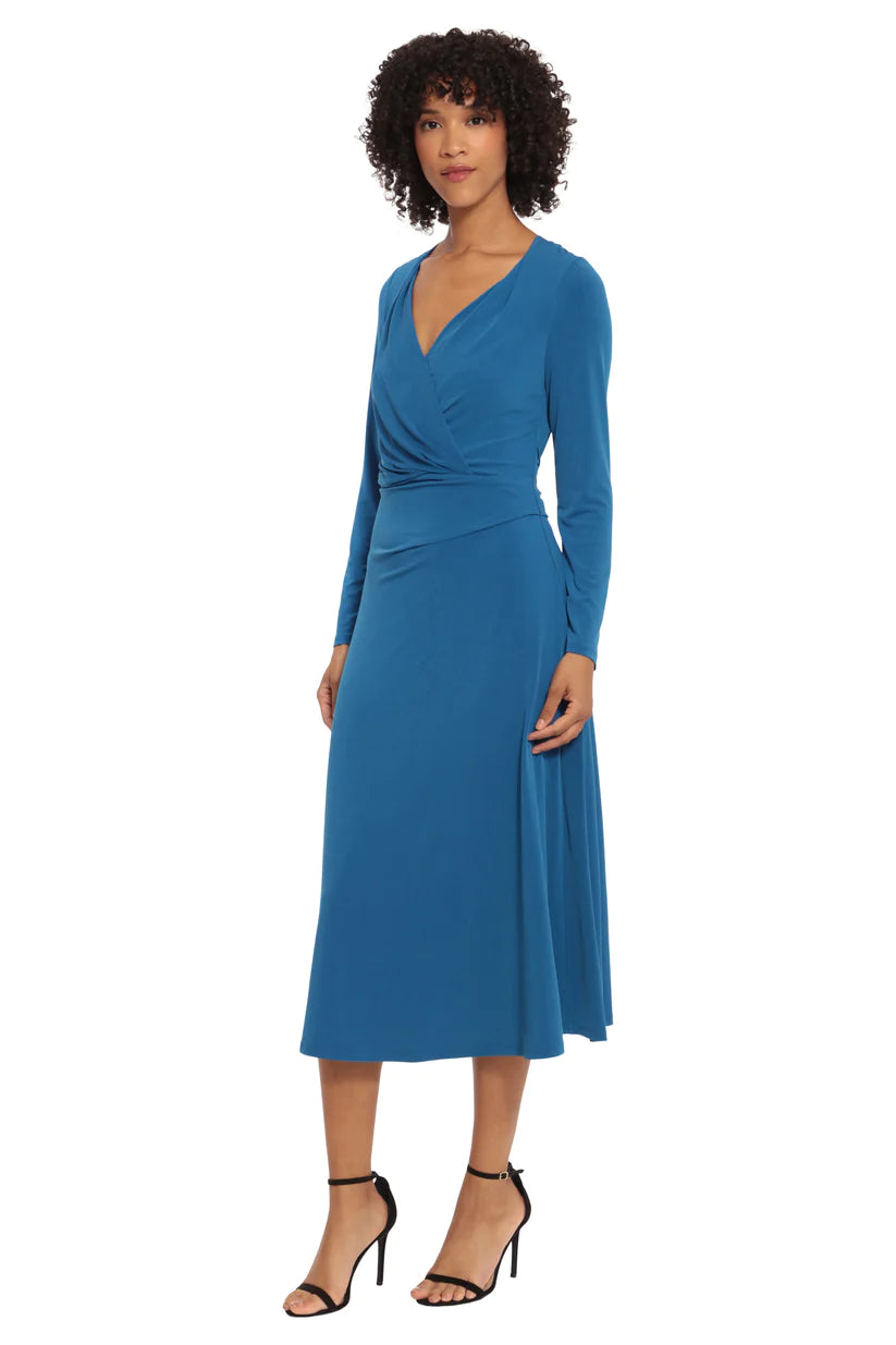 G5681M Classic Blue Long Sleeve Wrap Dress